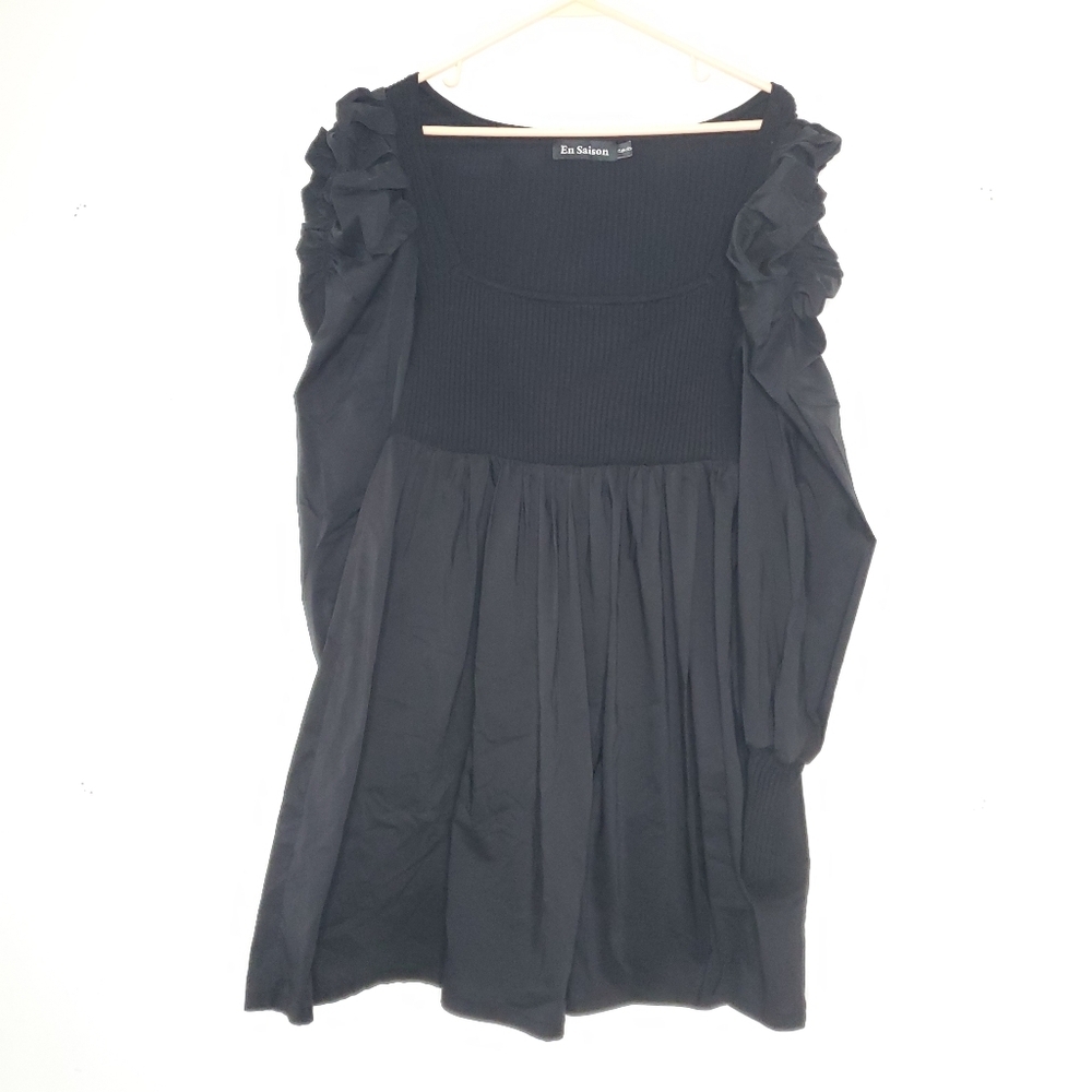 En Saison Womens Rushed Dress Size L Stretch Dark Cottagecore Romantic Fitted